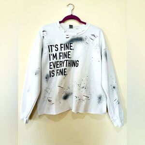 Gilden Heavy Blend Ripped Womens Am fine Sweatshirt White Black Y2K Size S/M